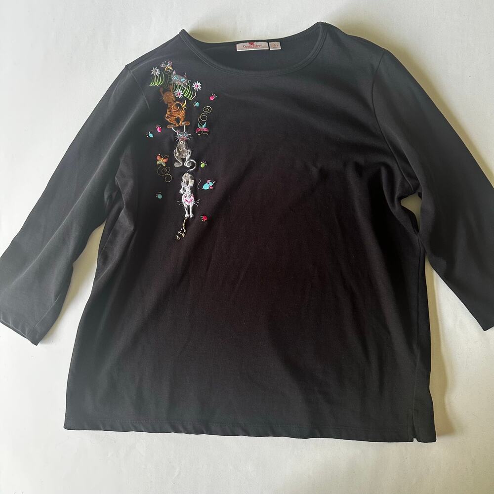 Quacker Factory Cat Shirt LARGE